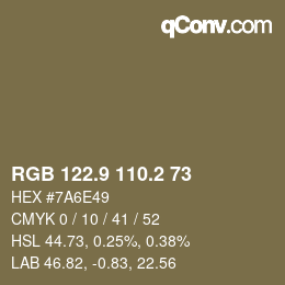Color code: RGB 122.9 110.2 73 | qconv.com