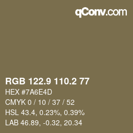 カラーコード: RGB 122.9 110.2 77 | qconv.com