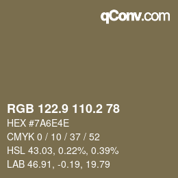 Farbcode: RGB 122.9 110.2 78 | qconv.com