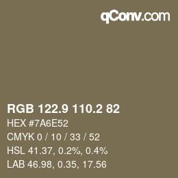 Color code: RGB 122.9 110.2 82 | qconv.com