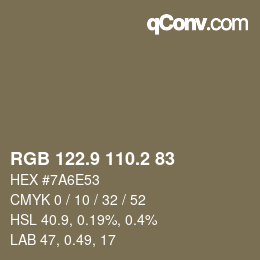Color code: RGB 122.9 110.2 83 | qconv.com