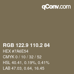 Color code: RGB 122.9 110.2 84 | qconv.com