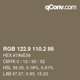 Color code: RGB 122.9 110.2 86 | qconv.com