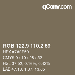 カラーコード: RGB 122.9 110.2 89 | qconv.com