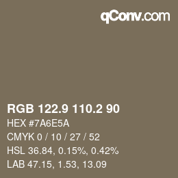 Color code: RGB 122.9 110.2 90 | qconv.com