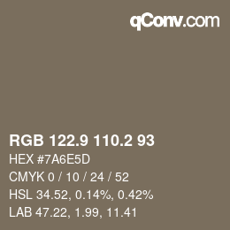 Color code: RGB 122.9 110.2 93 | qconv.com