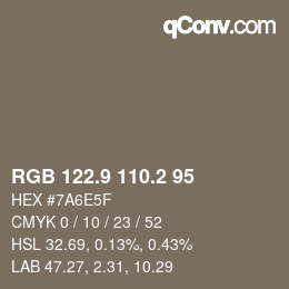 カラーコード: RGB 122.9 110.2 95 | qconv.com