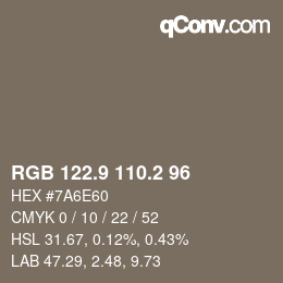 カラーコード: RGB 122.9 110.2 96 | qconv.com