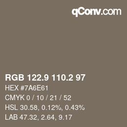 Color code: RGB 122.9 110.2 97 | qconv.com