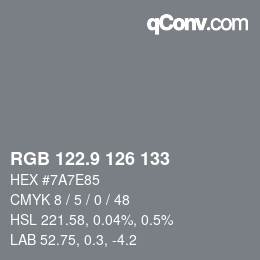カラーコード: RGB 122.9 126 133 | qconv.com