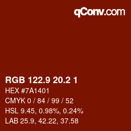 Color code: RGB 122.9 20.2 1 | qconv.com