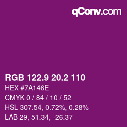 カラーコード: RGB 122.9 20.2 110 | qconv.com