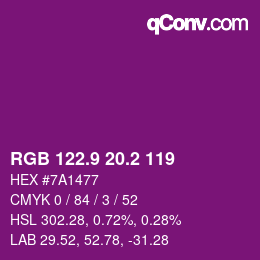 カラーコード: RGB 122.9 20.2 119 | qconv.com