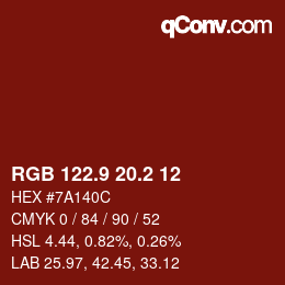 カラーコード: RGB 122.9 20.2 12 | qconv.com