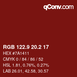カラーコード: RGB 122.9 20.2 17 | qconv.com
