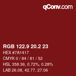 カラーコード: RGB 122.9 20.2 23 | qconv.com
