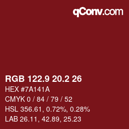 カラーコード: RGB 122.9 20.2 26 | qconv.com