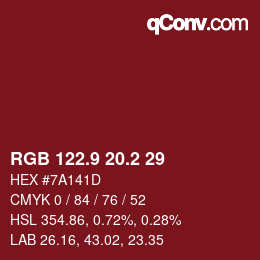 Color code: RGB 122.9 20.2 29 | qconv.com