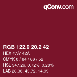 カラーコード: RGB 122.9 20.2 42 | qconv.com