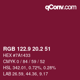 カラーコード: RGB 122.9 20.2 51 | qconv.com