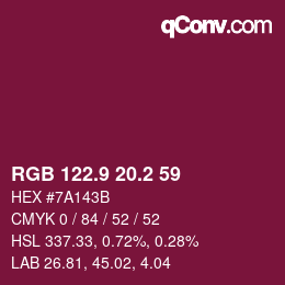 カラーコード: RGB 122.9 20.2 59 | qconv.com