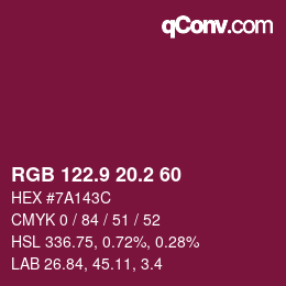 カラーコード: RGB 122.9 20.2 60 | qconv.com