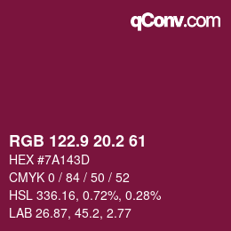 カラーコード: RGB 122.9 20.2 61 | qconv.com