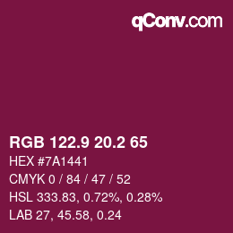 カラーコード: RGB 122.9 20.2 65 | qconv.com