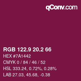 カラーコード: RGB 122.9 20.2 66 | qconv.com