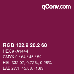 カラーコード: RGB 122.9 20.2 68 | qconv.com