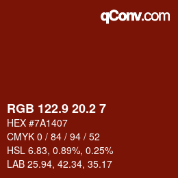 カラーコード: RGB 122.9 20.2 7 | qconv.com