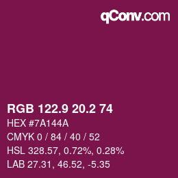 カラーコード: RGB 122.9 20.2 74 | qconv.com