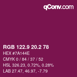 カラーコード: RGB 122.9 20.2 78 | qconv.com