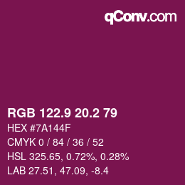 カラーコード: RGB 122.9 20.2 79 | qconv.com