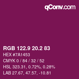 カラーコード: RGB 122.9 20.2 83 | qconv.com