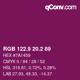 カラーコード: RGB 122.9 20.2 89 | qconv.com