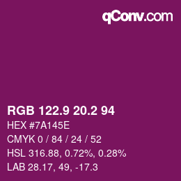 カラーコード: RGB 122.9 20.2 94 | qconv.com