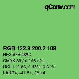 カラーコード: RGB 122.9 200.2 109 | qconv.com