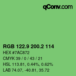 カラーコード: RGB 122.9 200.2 114 | qconv.com