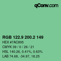 カラーコード: RGB 122.9 200.2 149 | qconv.com