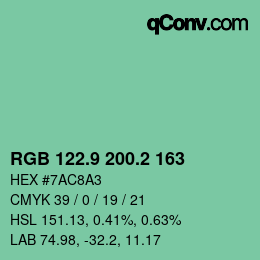 カラーコード: RGB 122.9 200.2 163 | qconv.com