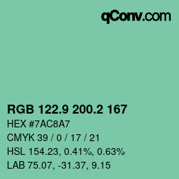 カラーコード: RGB 122.9 200.2 167 | qconv.com
