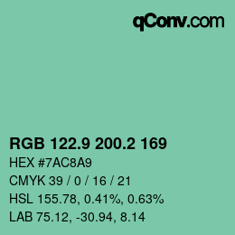 カラーコード: RGB 122.9 200.2 169 | qconv.com
