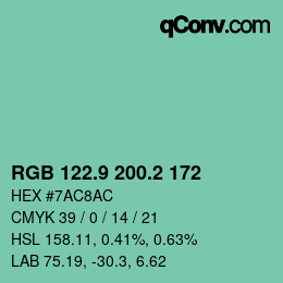 カラーコード: RGB 122.9 200.2 172 | qconv.com