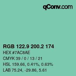 カラーコード: RGB 122.9 200.2 174 | qconv.com