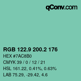カラーコード: RGB 122.9 200.2 176 | qconv.com