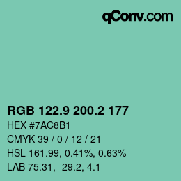 カラーコード: RGB 122.9 200.2 177 | qconv.com