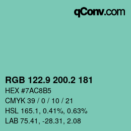 カラーコード: RGB 122.9 200.2 181 | qconv.com