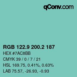 カラーコード: RGB 122.9 200.2 187 | qconv.com