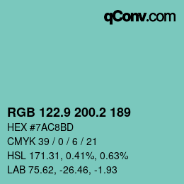 カラーコード: RGB 122.9 200.2 189 | qconv.com